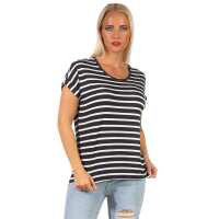 Damen Oberteil T-Shirt Gestreift Shirt Kurzarm Rundhals...