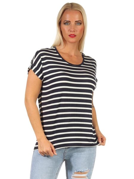 Damen Oberteil T-Shirt Gestreift Shirt Kurzarm Rundhals Sommer;  Muster 9 L