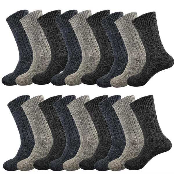 Wintersocken mit Schafwoll-socken Strick; 18 Paar Grau, Blau, Anthrazit 43-46