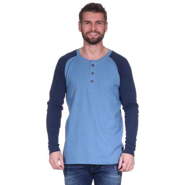 Herren Oversize-Schnitt Langarm Shirt Baumwolle zweifarbig Blau/Dunkelblau XXL