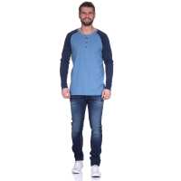 Herren Oversize-Schnitt Langarm Shirt Baumwolle zweifarbig Blau/Dunkelblau XXL