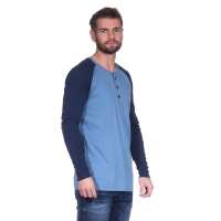 Herren Oversize-Schnitt Langarm Shirt Baumwolle zweifarbig Blau/Dunkelblau XXL