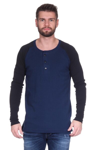 Herren Oversize-Schnitt Langarm Shirt Baumwolle zweifarbig Dunkelblau/Schwarz S
