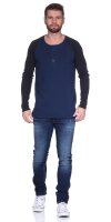 Herren Oversize-Schnitt Langarm Shirt Baumwolle zweifarbig Dunkelblau/Schwarz S