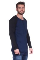 Herren Oversize-Schnitt Langarm Shirt Baumwolle zweifarbig Dunkelblau/Schwarz S