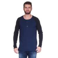 Herren Oversize-Schnitt Langarm Shirt Baumwolle zweifarbig Dunkelblau/Schwarz L
