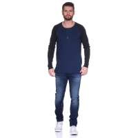 Herren Oversize-Schnitt Langarm Shirt Baumwolle zweifarbig Dunkelblau/Schwarz L
