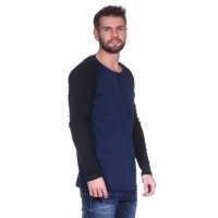 Herren Oversize-Schnitt Langarm Shirt Baumwolle zweifarbig Dunkelblau/Schwarz L