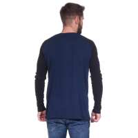 Herren Oversize-Schnitt Langarm Shirt Baumwolle zweifarbig Dunkelblau/Schwarz L