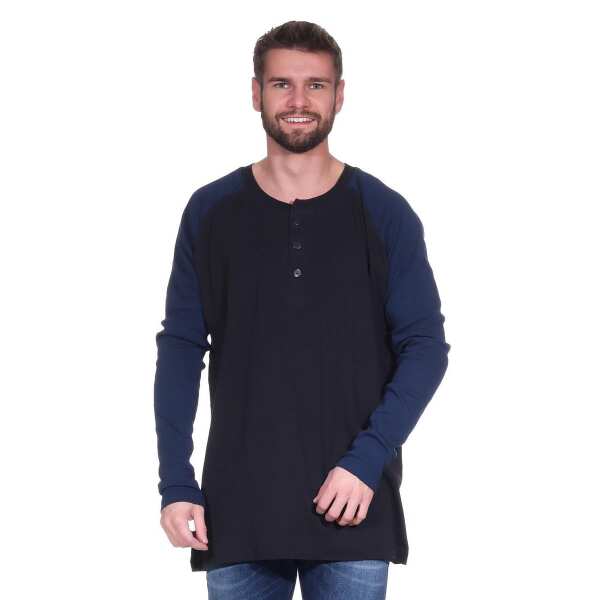 Herren Oversize-Schnitt Langarm Shirt Baumwolle zweifarbig Schwarz/Dunkelblau M