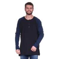 Herren Oversize-Schnitt Langarm Shirt Baumwolle zweifarbig Schwarz/Dunkelblau M