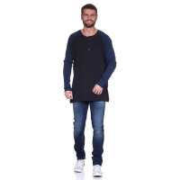 Herren Oversize-Schnitt Langarm Shirt Baumwolle zweifarbig Schwarz/Dunkelblau M