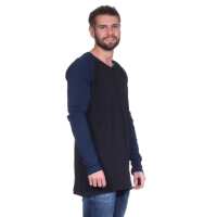 Herren Oversize-Schnitt Langarm Shirt Baumwolle zweifarbig Schwarz/Dunkelblau XXL