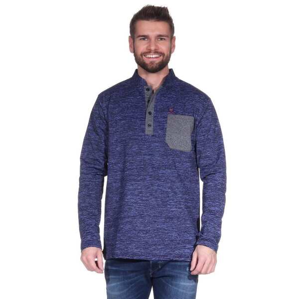 Herren Basic Langarm Shirt Stehkragen;  Blau L