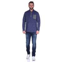 Herren Basic Langarm Shirt Stehkragen;  Blau L