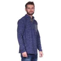 Herren Basic Langarm Shirt Stehkragen;  Blau L