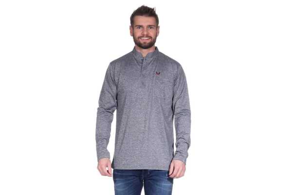 Herren Basic Langarm Shirt Stehkragen;  Grau XL