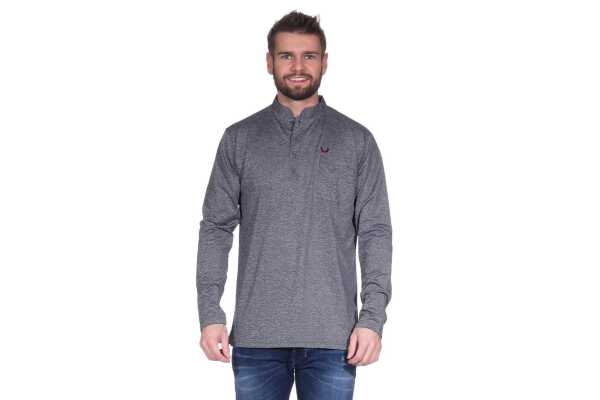 Herren Basic Langarm Shirt Stehkragen;  Dunkelgrau 2XL