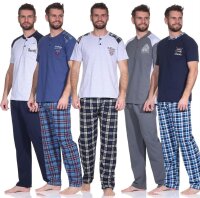 Herren Pyjama Baumwolle Schlafhose und Shirt kurz-arm Schlafanzug;