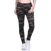 Damen Jogginghose Hohe Taille Thermo Sporthose Freizeithose mit Taschen,  Camouflage XS/S