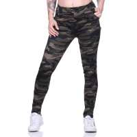 Damen Jogginghose Hohe Taille Thermo Sporthose Freizeithose mit Taschen,  Camouflage XS/S