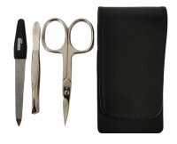 3-tlg Solingen Maniküre Set mit Etui echt Leder Nagelschere Schwarz