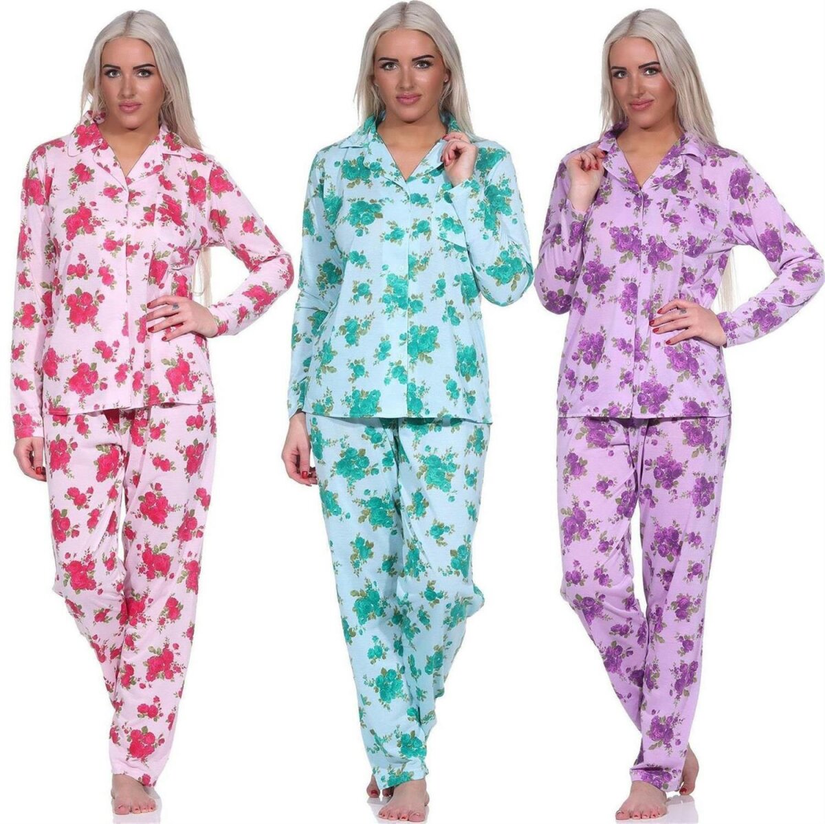 Damen Pyjama lang zweiteiliger Schlafanzug Pyjama-Set Nachtwäsche, € 10,99
