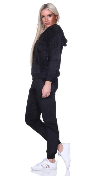 Damen Nicki Freizeitanzug Hausanzug Jogginganzug Nicki-Anzug mit Reißverschluss; Schwarz uni XL
