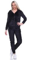 Damen Nicki Freizeitanzug Hausanzug Jogginganzug Nicki-Anzug mit Reißverschluss; Schwarz uni XL