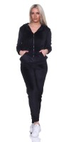 Damen Nicki Freizeitanzug Hausanzug Jogginganzug Nicki-Anzug mit Reißverschluss; Schwarz uni XL