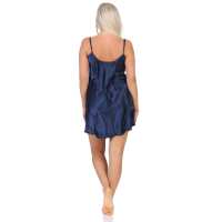 Damen kurzes Satin Negligé Nachtkleid Nachthemd Satin; Dunkelblau M