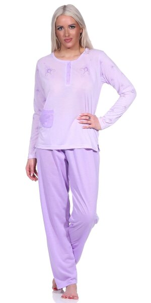 Damen Pyjama langarm zweiteiliger Schlafanzug;  Flieder XXL/44