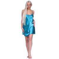 Damen kurzes Satin Negligé Nachtkleid Nachthemd...
