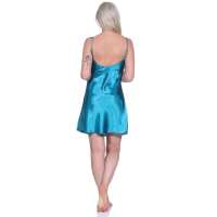 Damen kurzes Satin Negligé Nachtkleid Nachthemd Satin; Petrol M