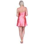 Damen kurzes Satin Negligé Nachtkleid Nachthemd Satin; Koralle M