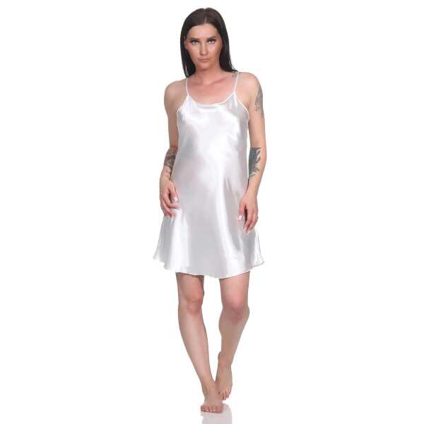 Damen kurzes Satin Negligé Nachtkleid Nachthemd Satin; Ecru XL