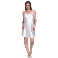 Damen kurzes Satin Negligé Nachtkleid Nachthemd Satin; Ecru XL