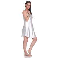 Damen kurzes Satin Negligé Nachtkleid Nachthemd Satin; Ecru XL