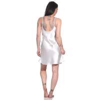 Damen kurzes Satin Negligé Nachtkleid Nachthemd Satin; Ecru XL