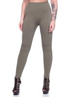 Damen Leggings Thermo Doppelripp Hoher Bund Sport Gym Outdoor, Khaki/L/XL 40/42