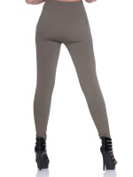 Damen Leggings Thermo Doppelripp Hoher Bund Sport Gym Outdoor, Khaki/L/XL 40/42