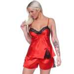 Damen Satin Nachtwäsche Pyjama Set Shorty Satin mit Spitze;