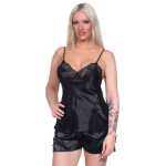 Damen Satin Nachtwäsche Pyjama Set Shorty Satin mit Spitze;