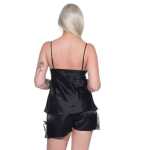 Damen Satin Nachtwäsche Pyjama Set Shorty Satin mit Spitze;