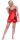 Damen Satin Nachtwäsche Pyjama Set Shorty Satin mit Spitze; Rot/S/36