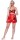 Damen Satin Nachtwäsche Pyjama Set Shorty Satin mit Spitze; Rot/S/36