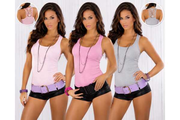 Damen Tanktop Spitze Rücken Racerback Trägertop Top,