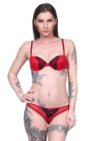Damen Dessous Set Bügel BH Slip Push-Up String-Tanga Unterwäsche Cup B Rot 80