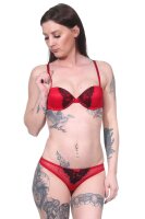 Damen Dessous Set Bügel BH Slip Push-Up String-Tanga Unterwäsche Cup B Rot 80