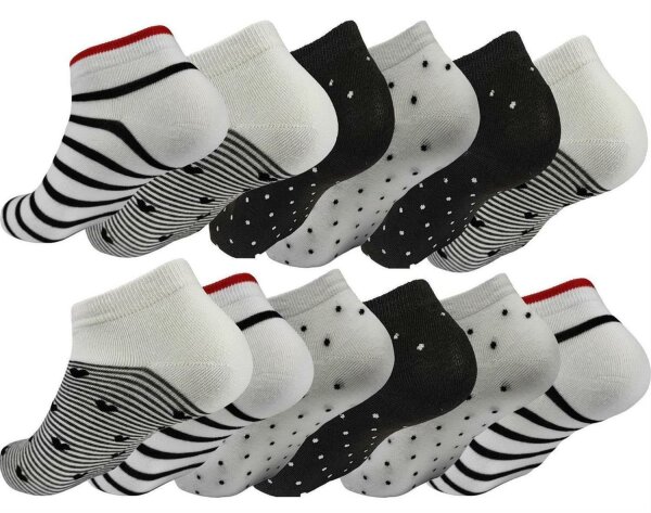 12 Paar Damen Sneaker Socken mit Muster Baumwolle, 35-38 39-42